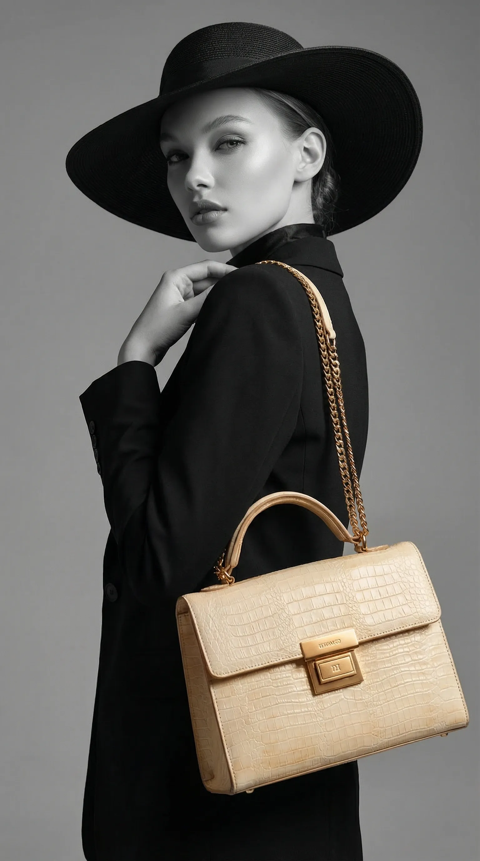 Model wearing Ulysse handbag